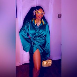 Green Polyester/Spandex Robe Dress